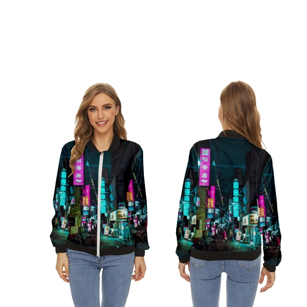 

Женские куртки, японские неоновые топы, пальто с длинным рукавом и Бейсбольным воротником на молнии, приталенная Женская куртка для девочек...