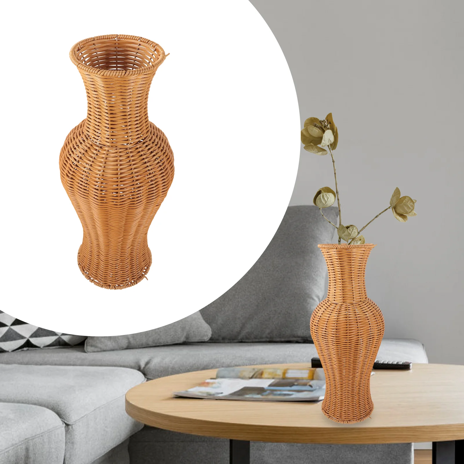 

Vintage Floral Pot Rattan Vase Containers Indoor Decorative Flower Holder Tall standing planter