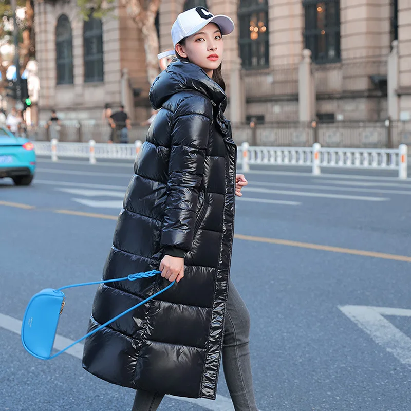 2022 Winter Down Cotton Jackets Women's Clothes Long Parkas Slim Hooded Warm Winter Coats Female Black Overcoats