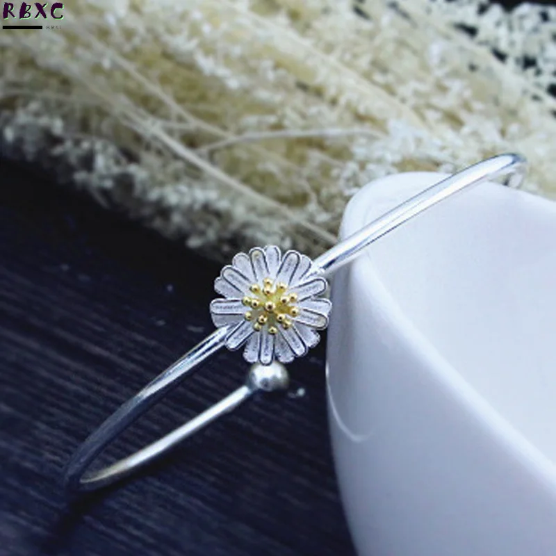 

RBXC S925 Sterling Silver Bracelet sweet and lovely Daisy Bracelet Korean sterling silver jewelry