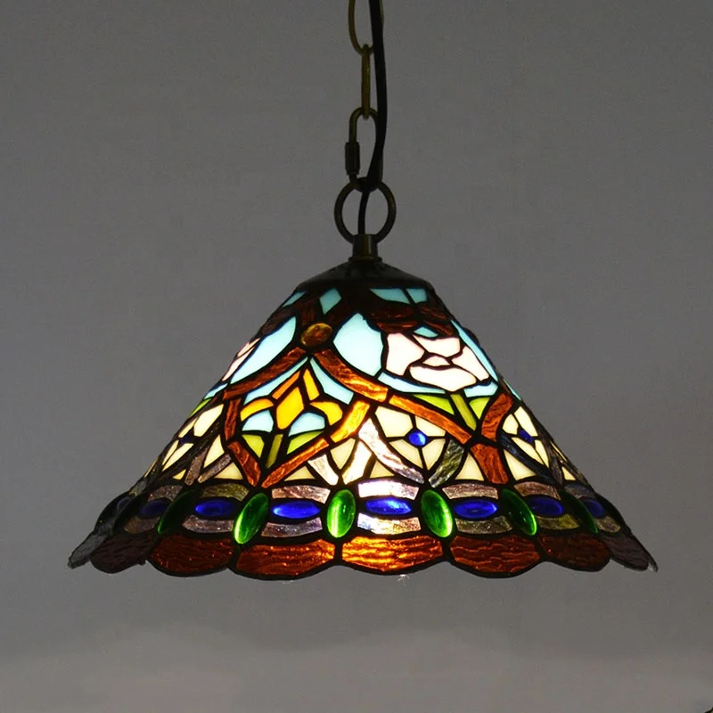 

LongHuiJing Tiffany Hanging Lamp 16Inch Cone Flower Stained Glass Lampshade Pendant Light Home Decor Lighting