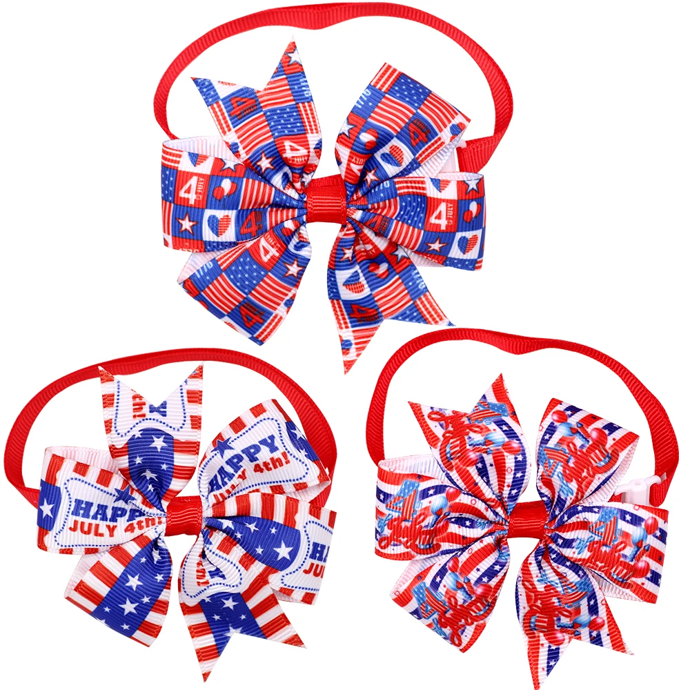 50ps Dog Bow Tie For 4th of July  Small Dog Cat Puppy Bowties Neckties For Dogs American Independence Day Small Dog Accessories images - 6