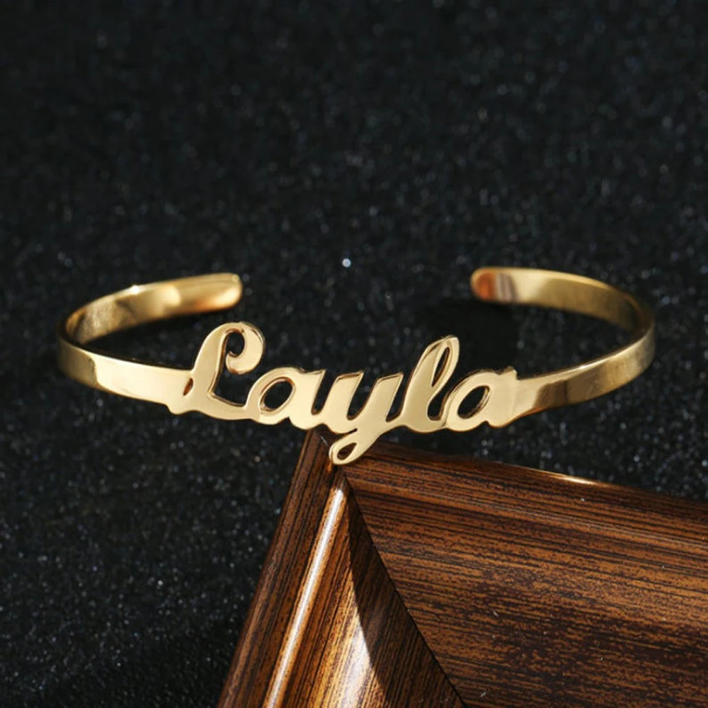 Name Bracelet for Women Stainles Steel Custom Letter Opening Personality Bangle Girl Jewelry Gold Color Bracelet for Best Friend