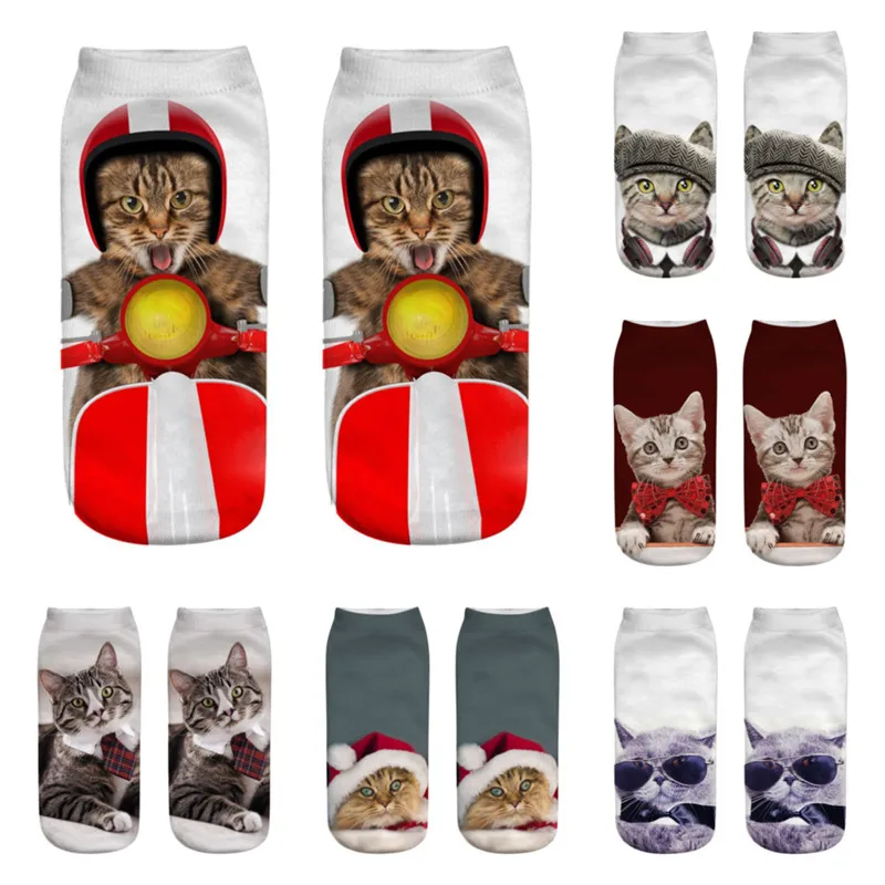 

A Pair Of 3D Female Funny Fashion Cartoon Animals Cute Cool Printed Kitten Socks Female Ankle Socks Neutral Socken Cat For Women