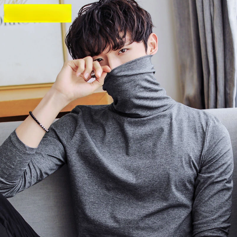 

Футболка мужская с длинным рукавом, хлопок, высокий воротник, приталенный силуэт, однотонная, одежда на весну-осень, 4XL E642