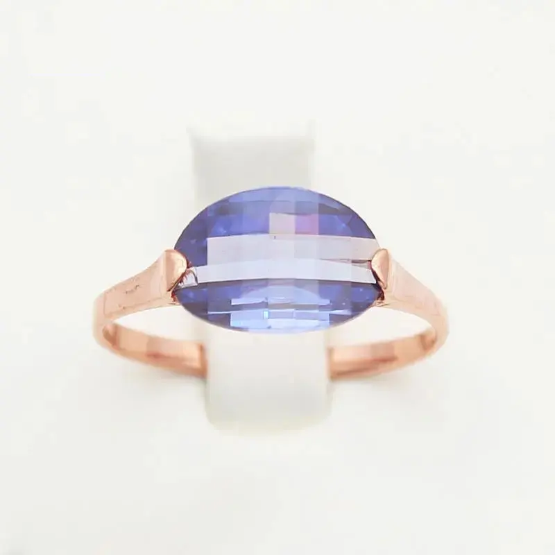 

Pure Russian 585 Purple Gold Plated 14K Rose Gold Blue Stone Ring Fashion Classic Ring for Girlfriend