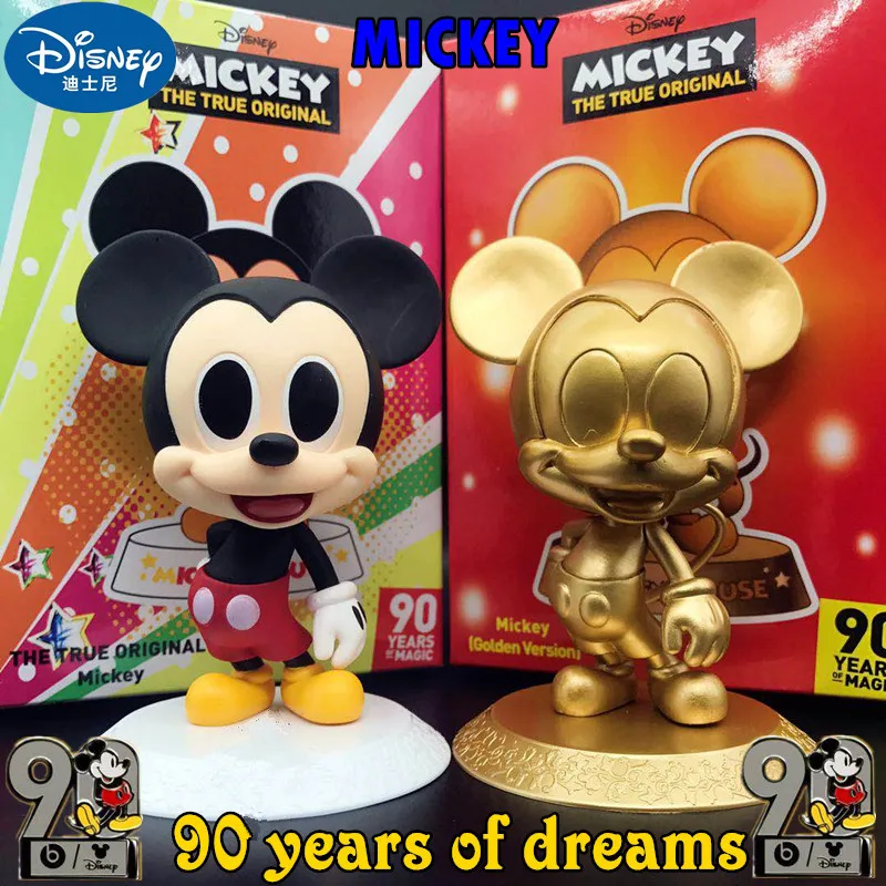 

Disney Anime Figure Golden Mickey Mouse Q Version 90th Anniversary Souvenir Action Figures Model Car Decoration Collectible Toy