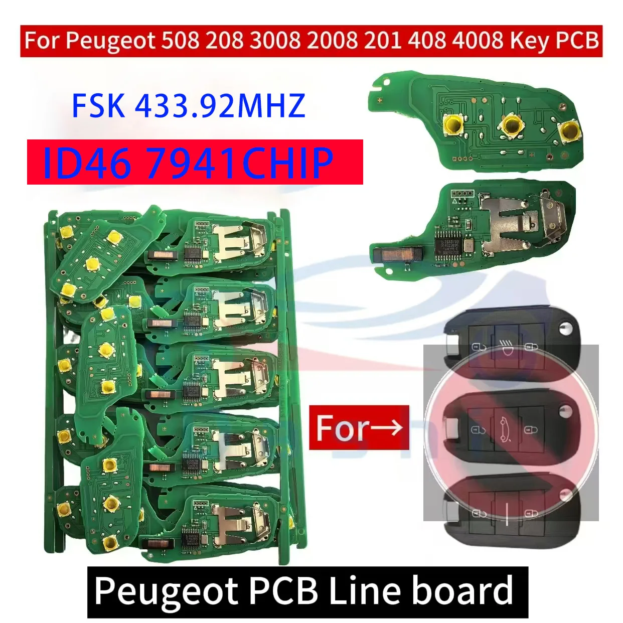 Фото Печатная плата ключа автомобиля Dashi ID46/4A CHIP 434 МГц для Citroen C4L New Elysee для Peugeot 508 208 3008 2008 201 408 4008 PCB №1