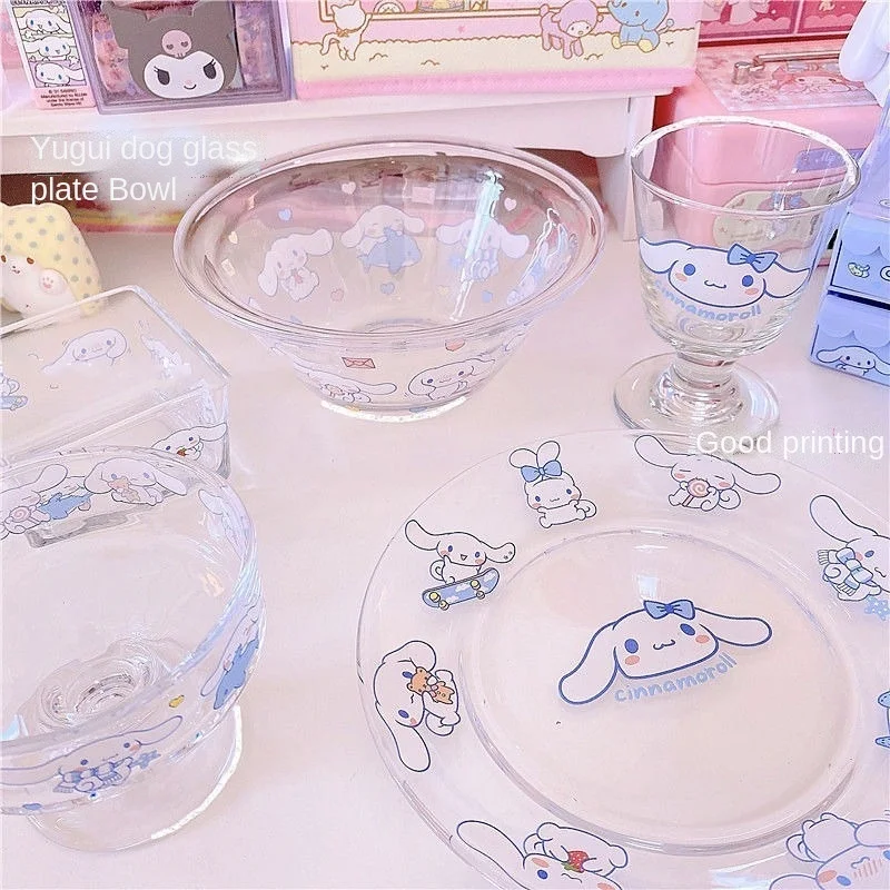 

Стакан в стиле аниме Cinnamoroll, милая посуда, тарелки, чашки, кавайное креативное стекло, Салатница, чашка для сока, чашка для завтрака и молока