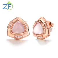 gz zongfa original 925 sterling silver stud earrings for women natural pink quartz 4ct gems 14k rose gold plated fine jewelry