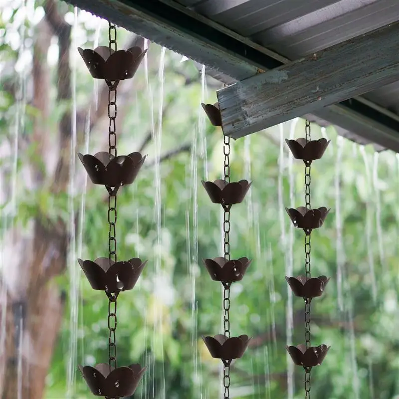 

Rain Chain Gutter Downspout Water Metal Chains Diverter Flower Catcher Cup Lotus Rainwater Drain Anchor Hanging Extension Roof