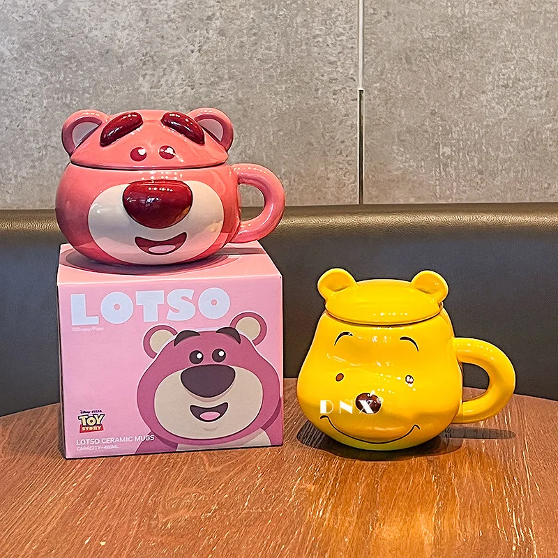 Disney Lotso Huggin Bear Милый мультфильм Винни Пух 450 мл Керамическая чашка для воды Kawaii