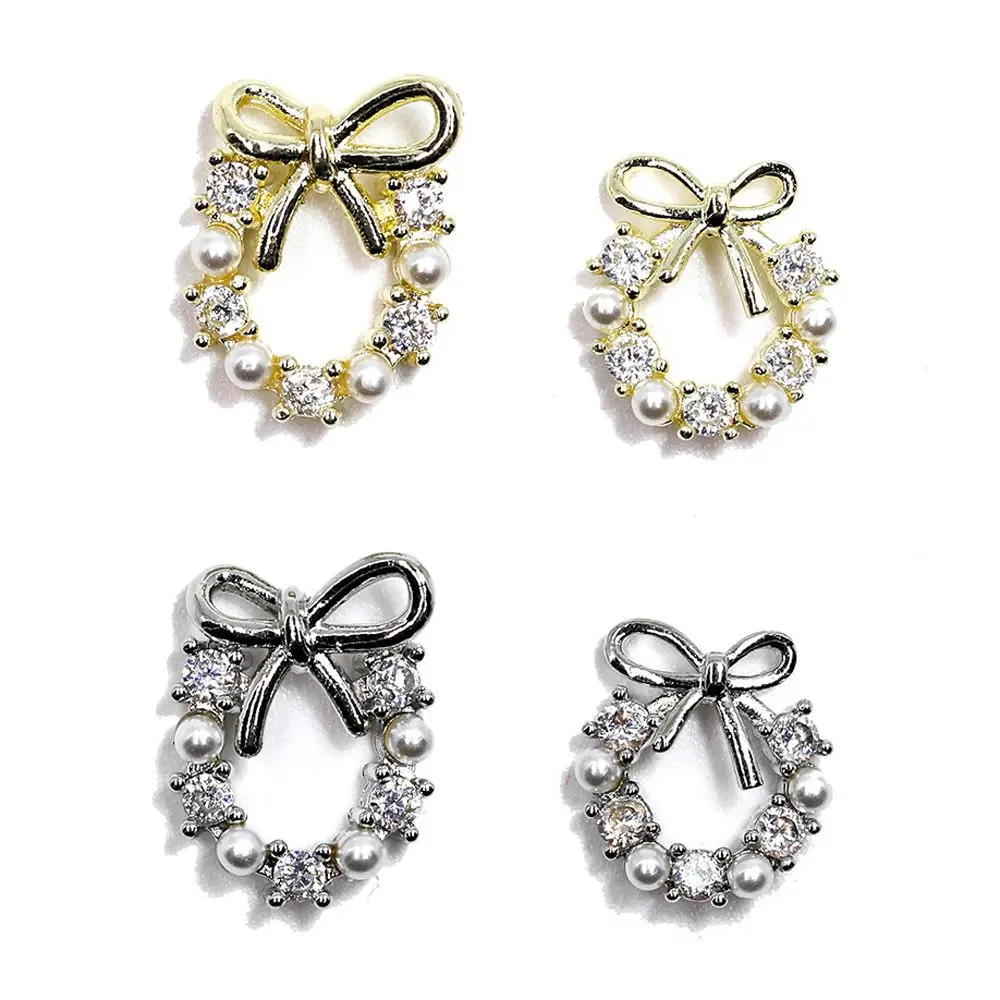 Стильный золотой цветок Серебряный бант 3D украшения для ногтей самодельные