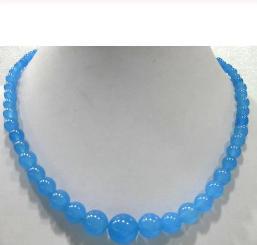 

charming 6-14mm blue natural jade necklace