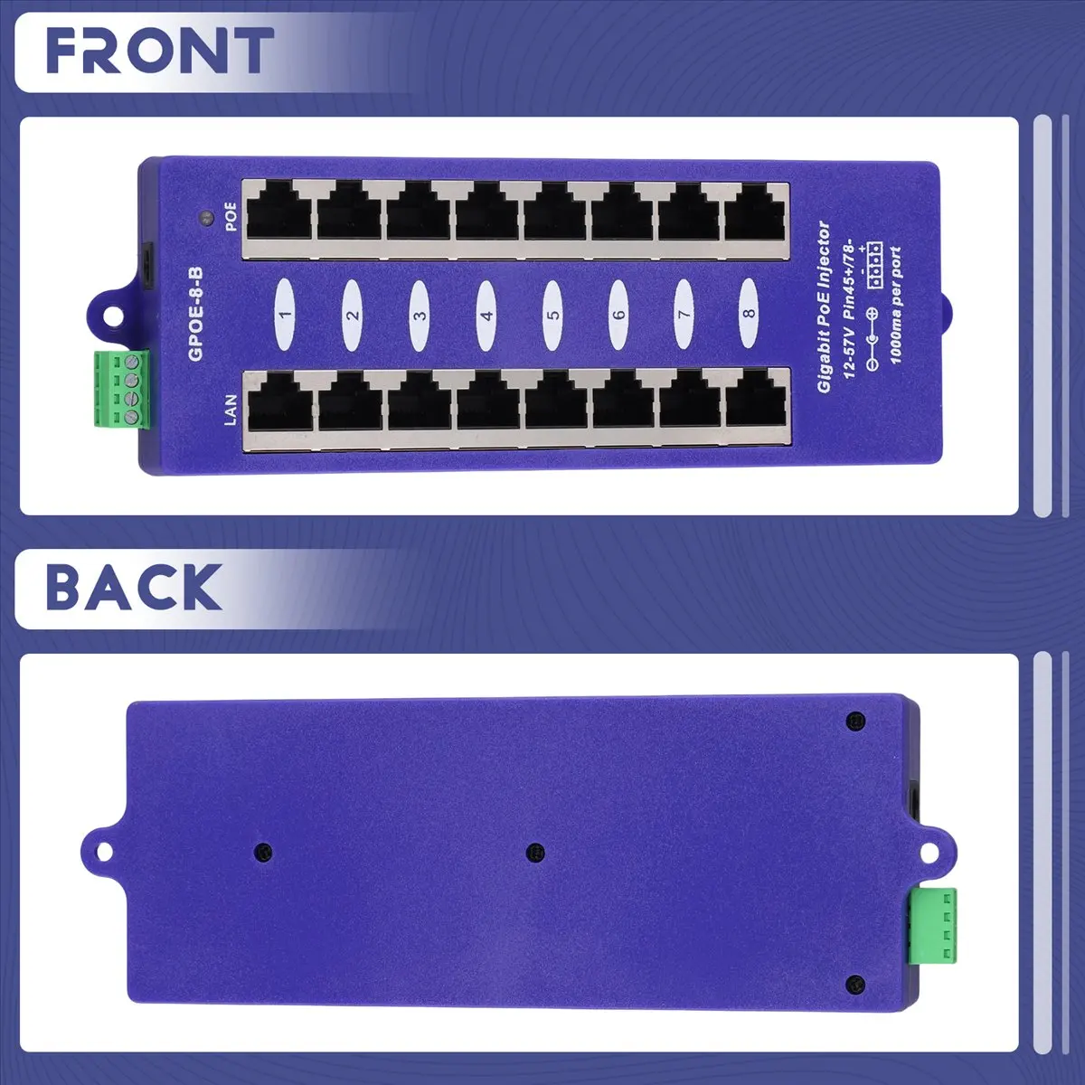 Фото 【Инжектор Power over Ethernet】 Новый 802.3af Mid-Span PoE инжектор, режим B(4/5+,7/8-), пассивный гигабитный 8-портовый PoE инжектор для UBNT №1