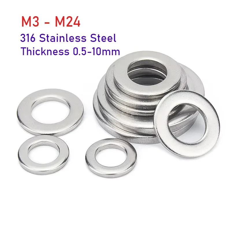 M3 M4 M5 M6 M8 M10 ~ M24 Плоская шайба из нержавеющей стали 316, металлическая прокладка, стандартное увеличение утолщенной мезоновой шайбы, толщина: 0,5-10 мм