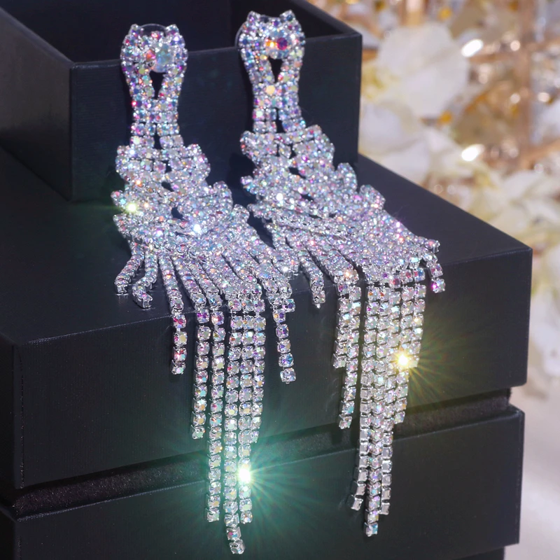 

Модные длинные серьги с кисточками для женщин ювелирные изделия для свадебной вечеринки аксессуары роскошные сверкающие кристаллы стразы ...