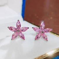 new delicate flower stud earrings with shiny cz 5 colors available fancy earring accessories for women statement jewelry gift