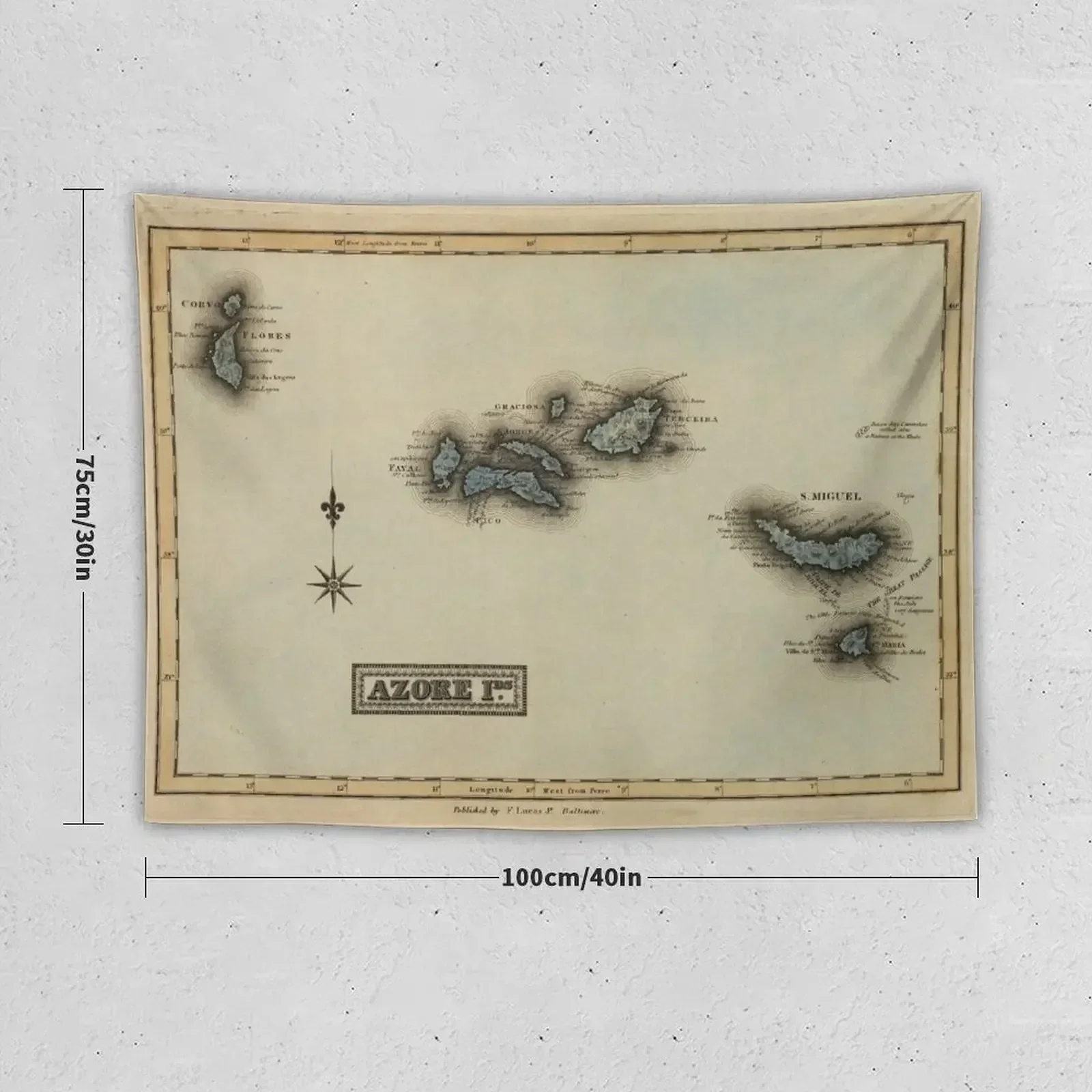 Винтажная карта Азорских островов (1823) гобелен