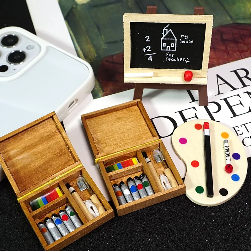 Деревянный мольберт для кукольного домика палитра рисования миниатюрные