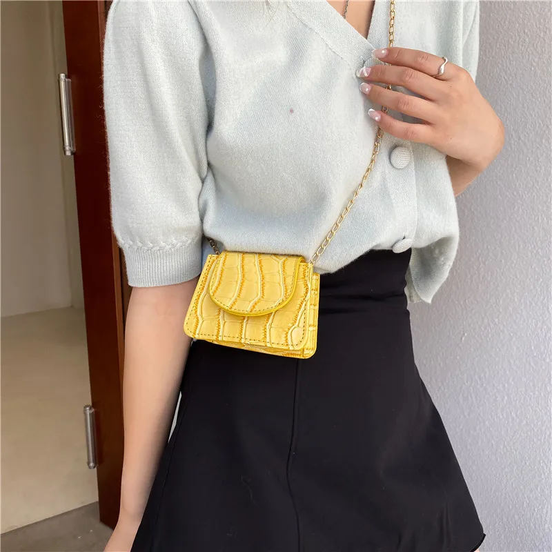 Women Shoulder Handbags Stone Pattern Pu Leather Trend Designer Chain  Bags Coin Purse Mini Single Square Bag