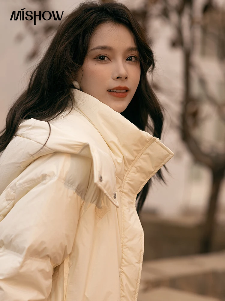 MISHOW 90% White Duck Down Jacket Women 2022 Autumn Winter Warm Thick Zipper Parkas Sweet Solid Hooded Outdoor Coats MXB41Y0095