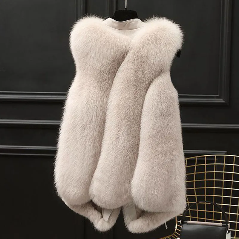 Parkas Women's Outdoors Coats Jackets Vests 2022 Faux Fur Imitation Fox Hair Splicing Bandage Cardigan Fashion Waistcoat Woman