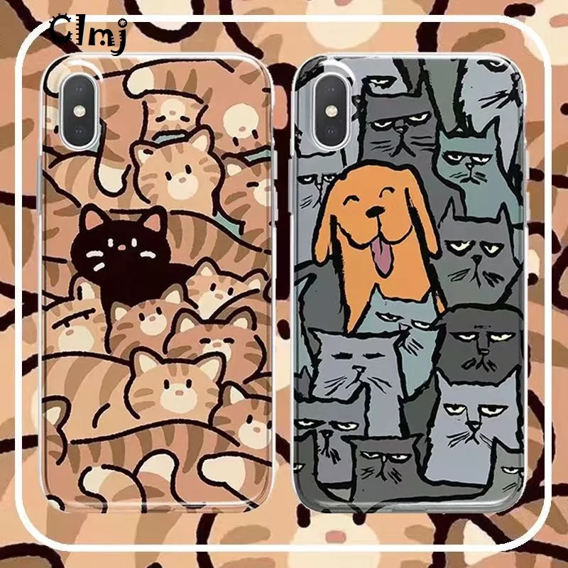 

Clmj Cute Cat Dog iPhone Case For iPhone 11 13 Pro 14 Plus 12 Mini XR X XS Galaxy S21 S22 Phone Case Silicone Protective Cover