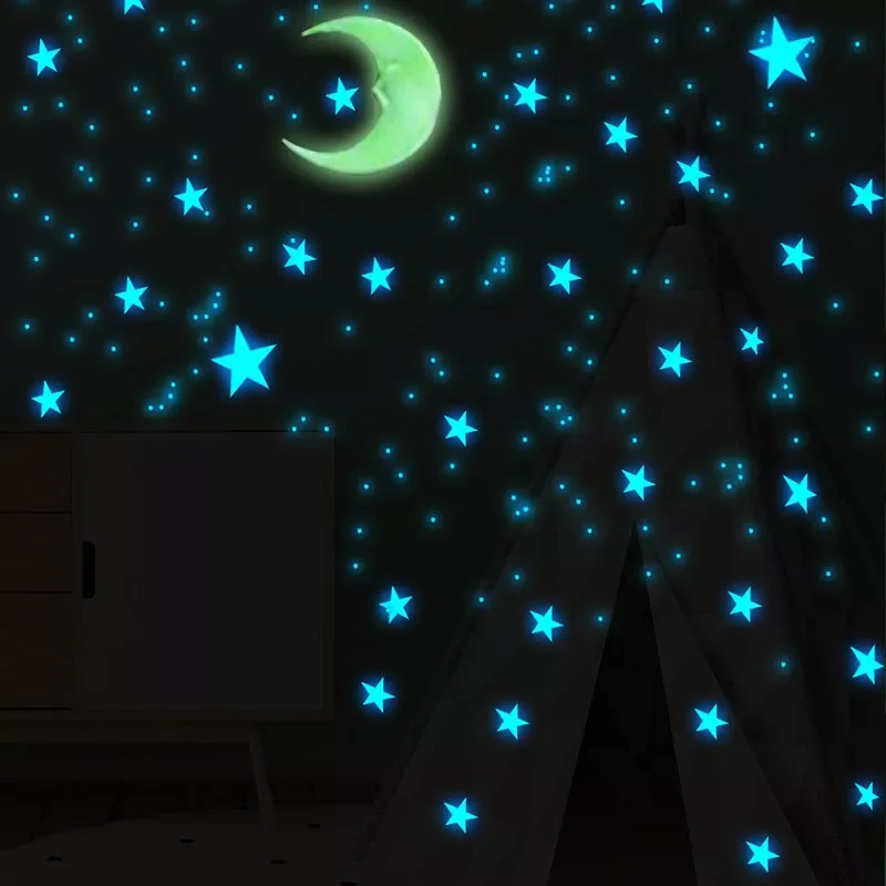 

111Pcs Star And Moon Combination 3D Wall Sticker Living Room Bedroom Decoration For Kids Room Home Glow In The Dark Stickers