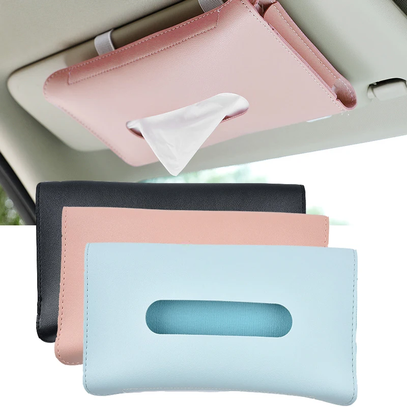 

Car Tissue Boxes PU Leather Car Sun Visor Hanging Tissue 23*13*2.5cm Box Holder Auto Interior Storage Decoration Accessories