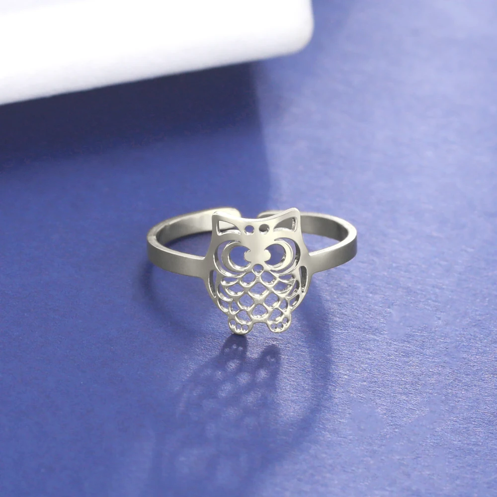 

COOLTIME Animal Owl Adjustable Rings for Men Women Stainless Steel Open Finger Rings Jewlery Gift Wholesale 2023 New In