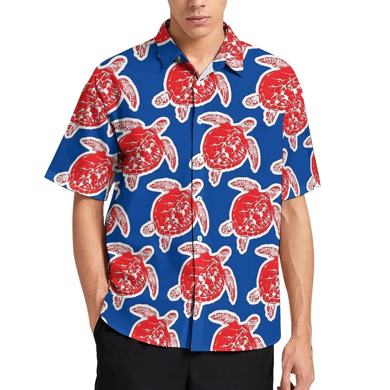 

Sea Turtle Vacation Shirt Animal Print Hawaiian Casual Shirts Men Street Style Blouses Short Sleeves Custom Clothing Big Size