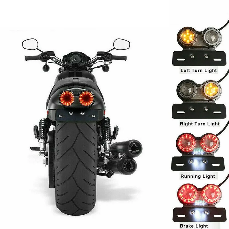 

Red/Black Motorcycle LED Brake Tail Light 12V Running Integrated Rear Lamp Turn Signal License Plate Lights For Cafe Racer