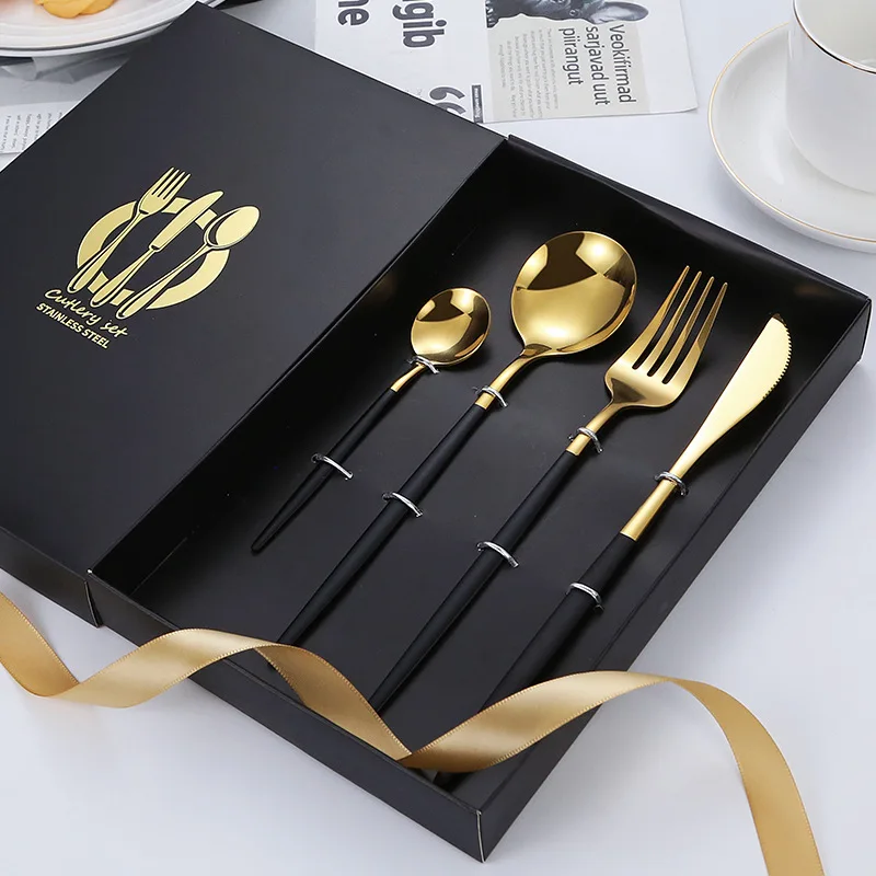Stainless Steel Tableware Set Portuguese Steak Knife, Fork and Spoon Chopsticks Gift Box Four-Piece Western Tableware Set