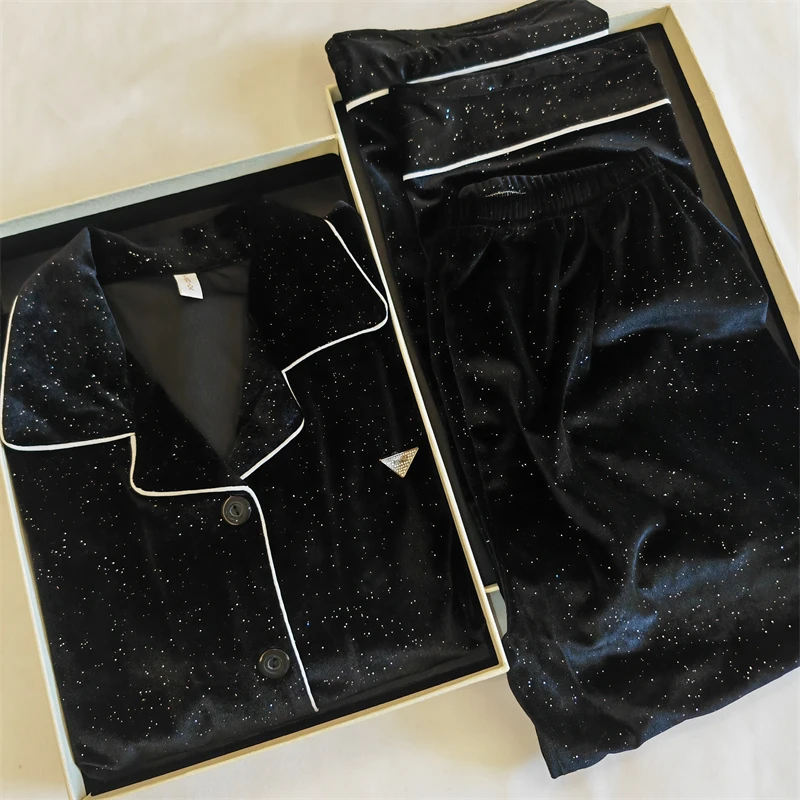 

Новинка 2023, пижама, женский простой костюм с брюками и звездным принтом, домашняя одежда с длинными рукавами, домашняя одежда, теплый зимний комплект из двух предметов