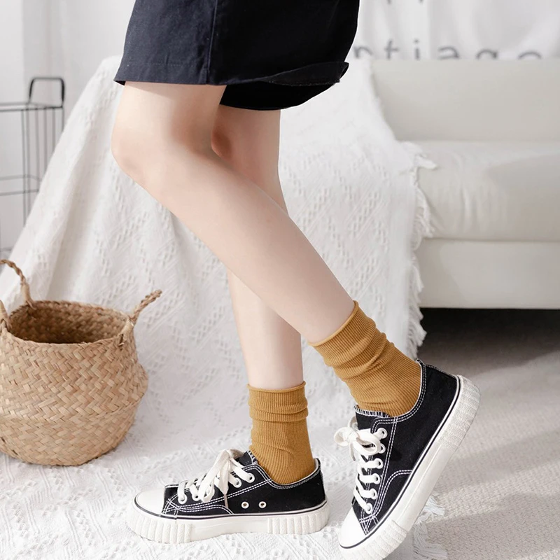 

1Pair Winter Warm Socks Woolen Socks Solid Color Socks Autumn Sports Stockings Women Middle Tube Socks