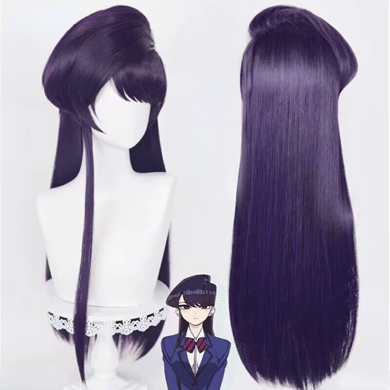 

Парик для косплея Komi из аниме «невозможно общаться», термостойкие синтетические длинные искусственные волосы фиолетового и черного цветов, с шапочкой