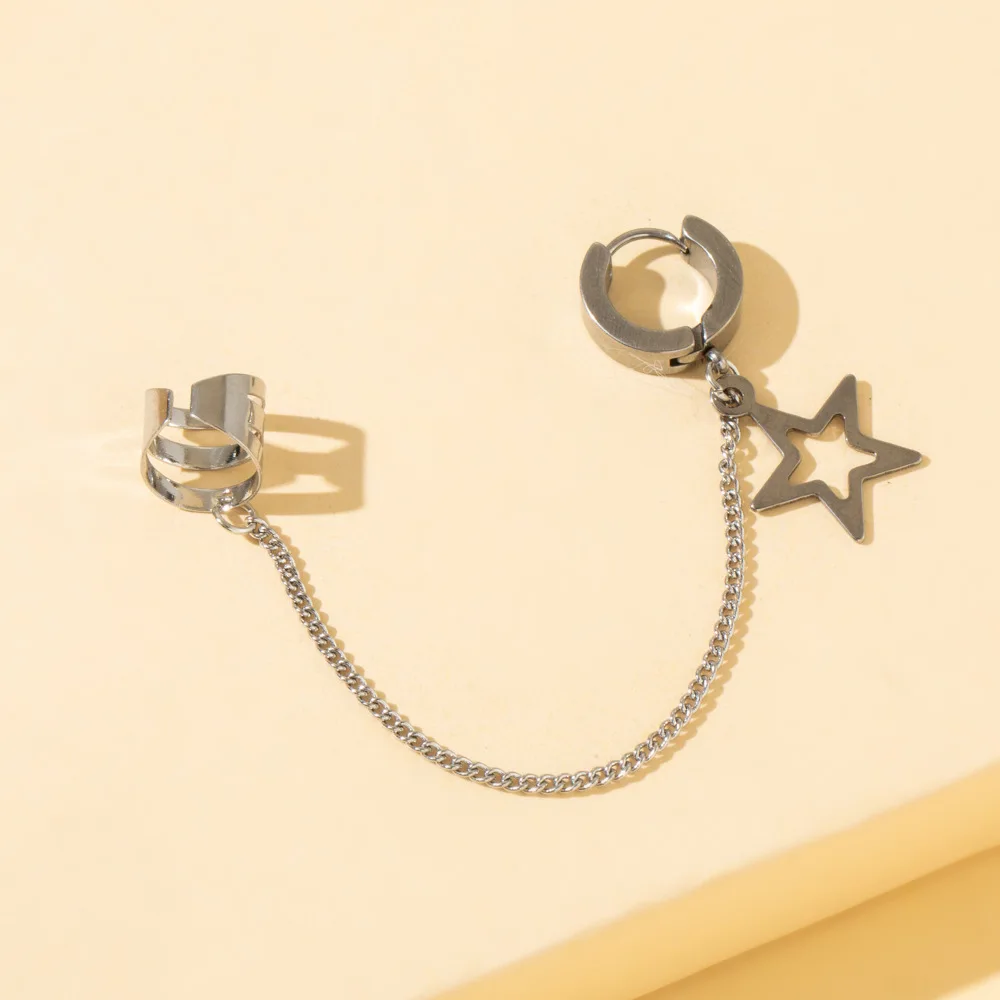 

Punk Retro Metal Star Fake Cartilage Long Tassel Ear Cuff Clip Earrings For Women Personality Statement Jewelry Birthday Gift