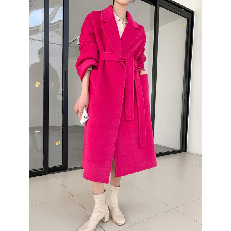 

LONGMING Chic Long Woolen Coats Women Winter 2022 100% Merino Wool Overcoat Jacket Fashion Elegant Ladies Autumn Clothing Korean