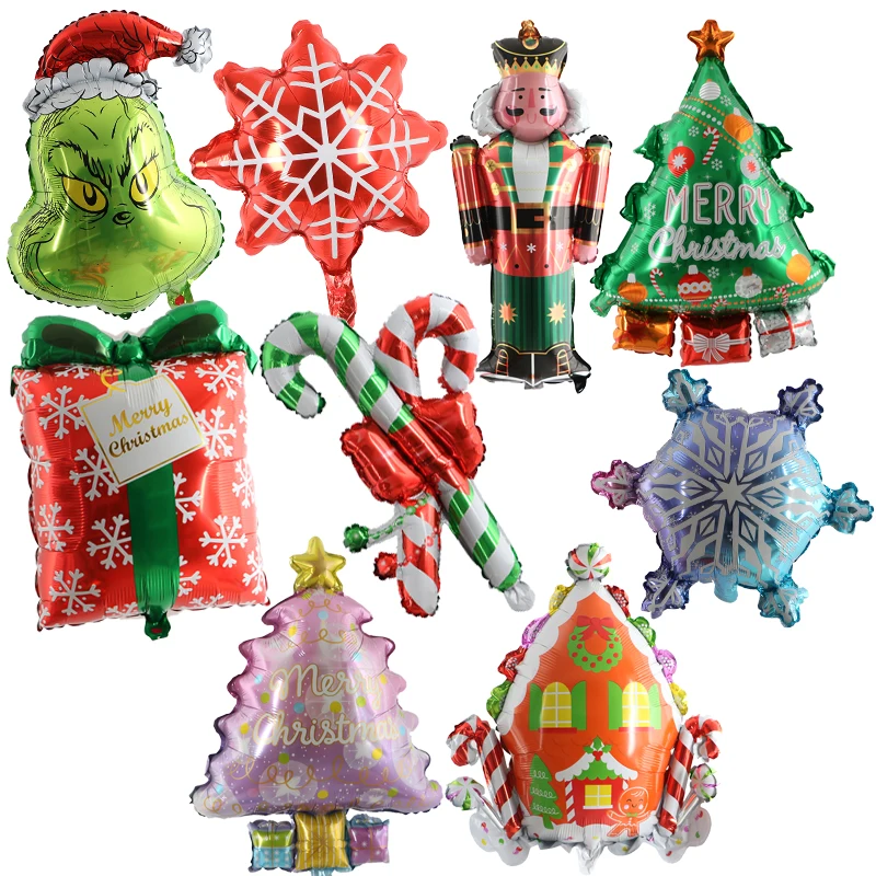 

Новогодние и рождественские украшения 2023, рождественские гелиевые шары, Санта-Клаус, имбирь, рождественская елка, зеленые, красные детские подарки