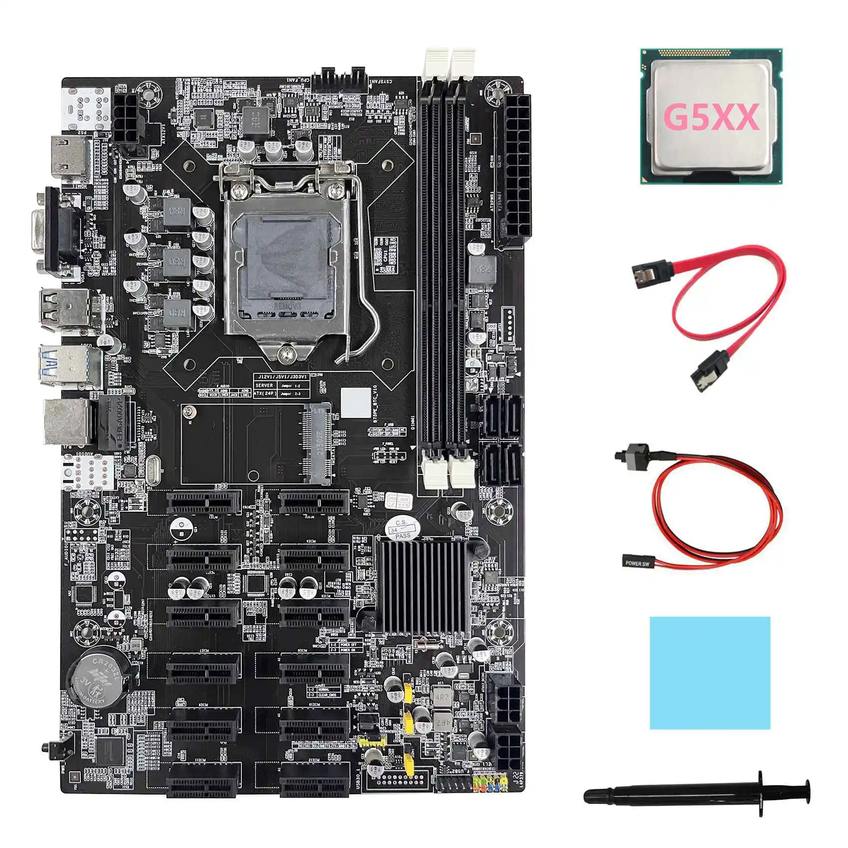 B75 12 PCIE ETH Mining Motherboard+G5XX CPU+SATA Cable+Switch Cable+Thermal Pad+Thermal Grease BTC Miner Motherboard