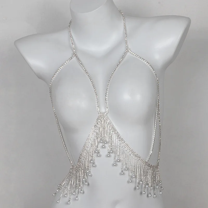 

2023 Light Luxury Claw Chain Breast Chain Fashion Dinner Party Influencer Ins Wind Pearl Fringe Body Chain Accessory Woman