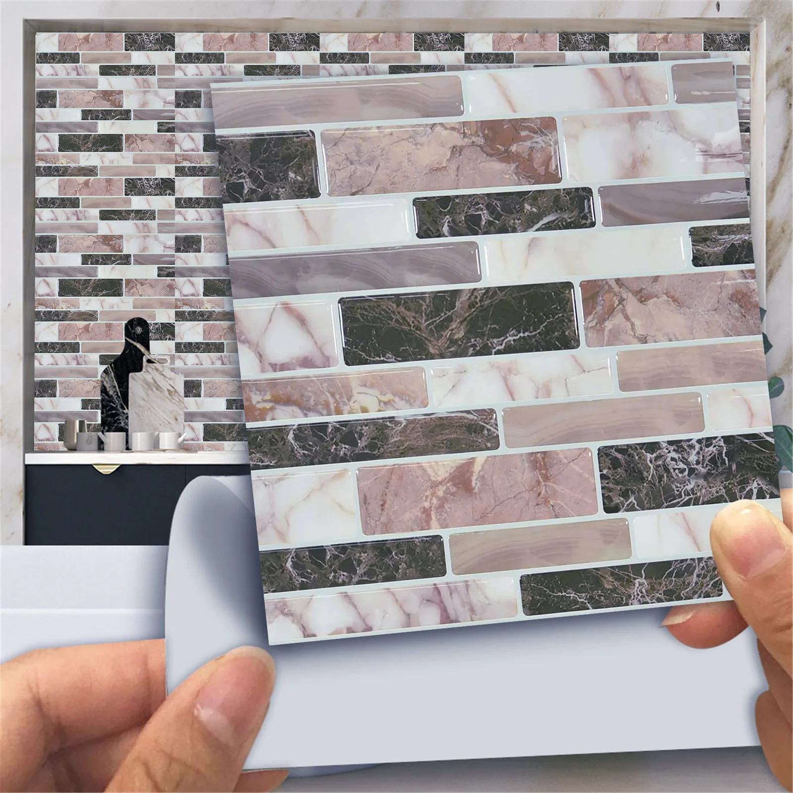 10 шт. плоская мраморная мозаика тисненая плитка наклейка для кухни ванной