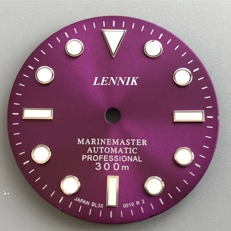 

S-Watch purple dial with s logo for nh35/nh36 abalone sei....super c3 lume 29mm with day and no date for skx007/009/4r36