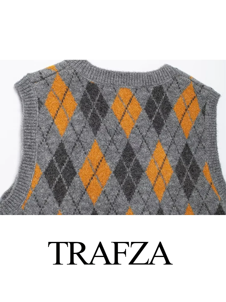 TRAFZA женский новый модный жаккардовый вязаный жилет с v-образным вырезом и