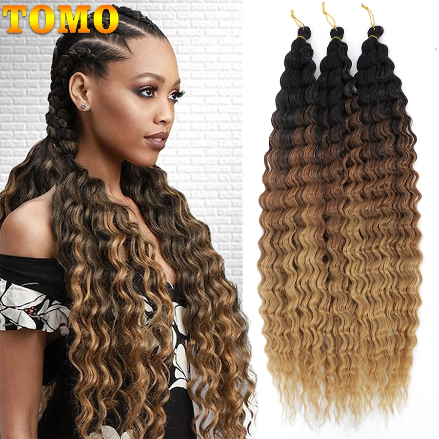 TOMO Deep Wave Crochet Hair 30/22 Inch Water Wave Twist Hair Synthetic Goddess Braids Hair Wavy Ombre Blonde Pink Hair Extension