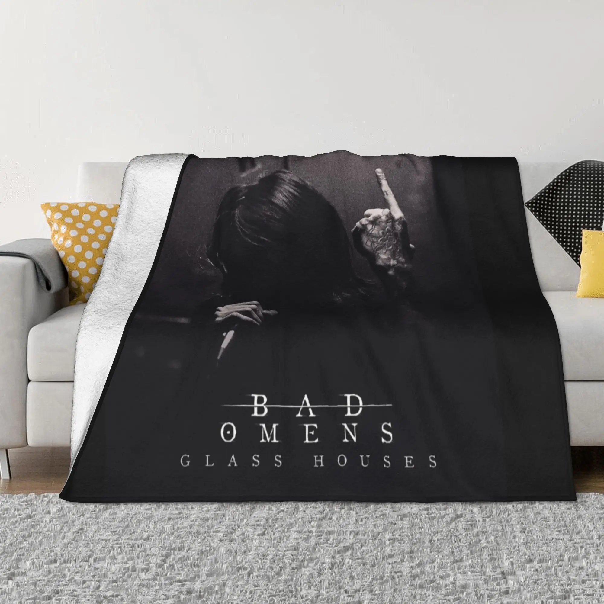 Фланелевое одеяло Bad Omens со стеклянными домиками рок-группа забавное для кровати
