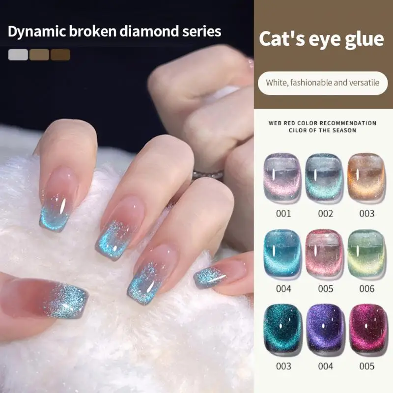 

12color Holographic Cat Eye Magnetic Gel Nail Polish Broken Drill Reflective Glitter Phototherapy UV Gel Nail Art Polish Lacquer