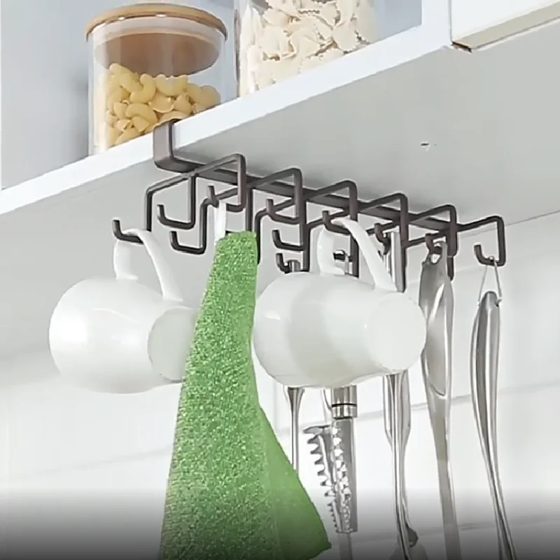 

Multi-function Cabinet Hanging Three-row Hook Hang Cup Multi-function Drain Rack Clip-type Punch-free Storage Hook Kitchen Items