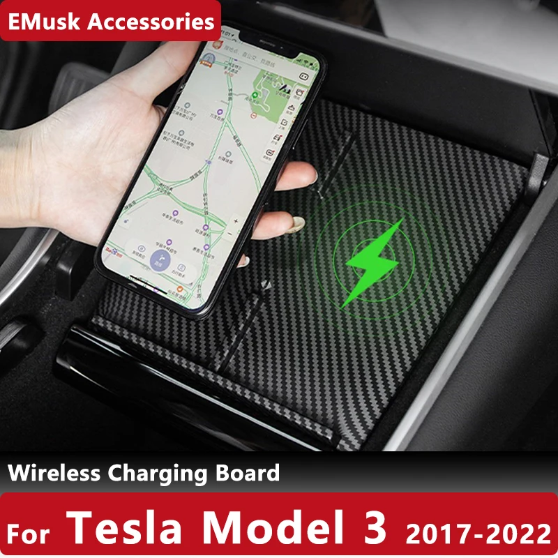 

Model3 Car Charger USB Ports Carbon Fiber for Tesla Model 3 2022 Accessories Dual Fast Wireless Auto Interior Replacement Parts